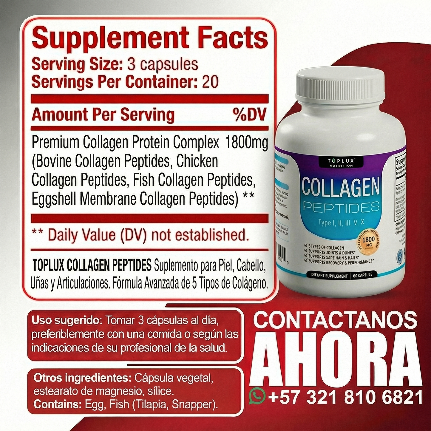 TOPLUX COLLAGEN PEPTIDES 60 CAPSULAS
