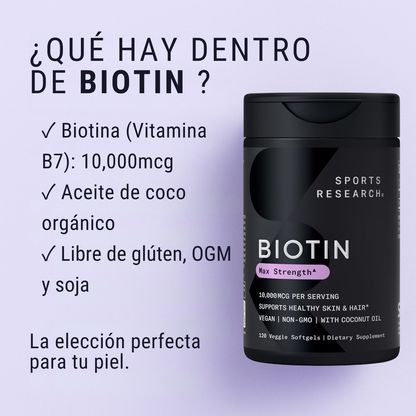 BIOTINABiotina 10000 Mcg Max Strength 120 Cápsulas Vegetales Para Cabello Piel y Uñas