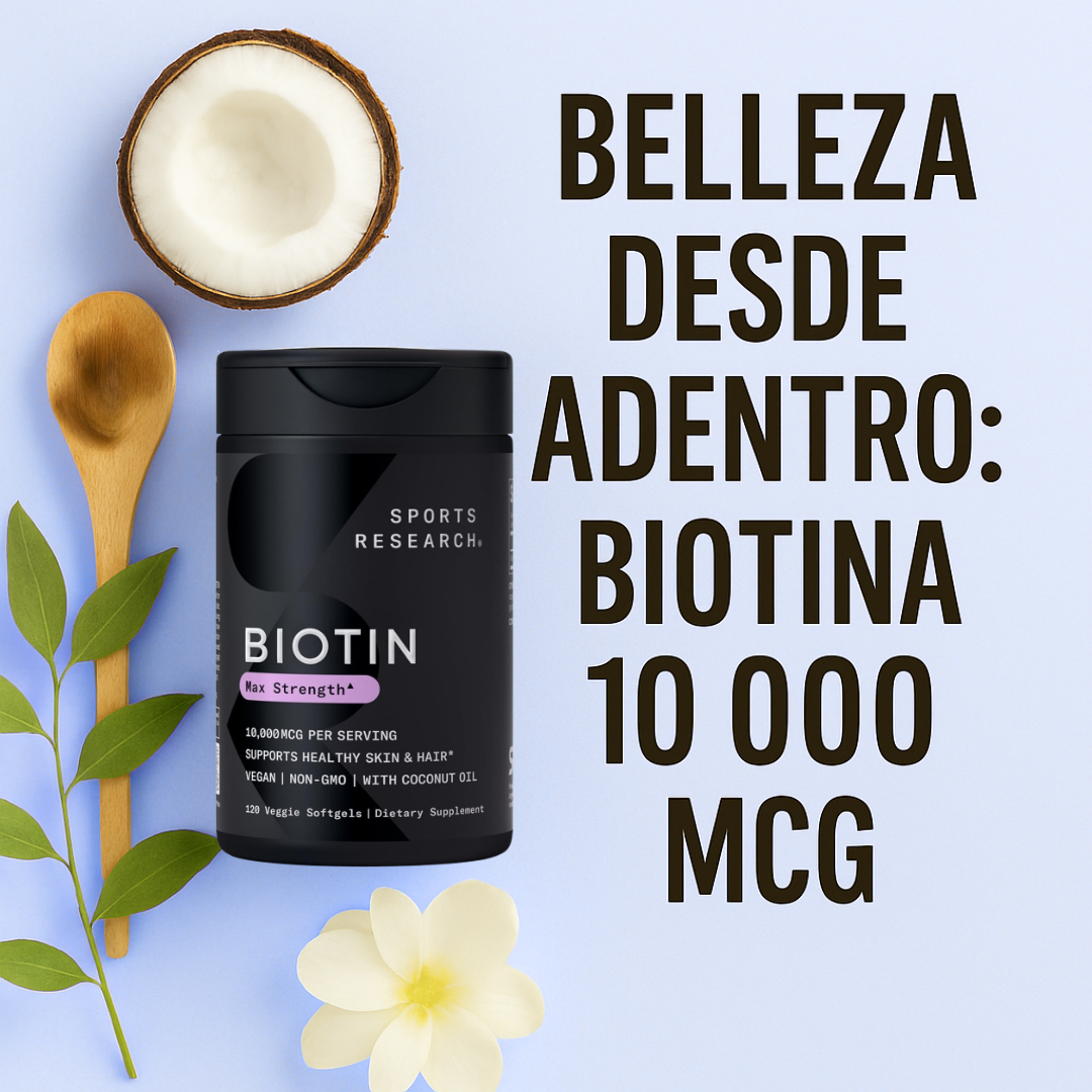 BIOTINABiotina 10000 Mcg Max Strength 120 Cápsulas Vegetales Para Cabello Piel y Uñas