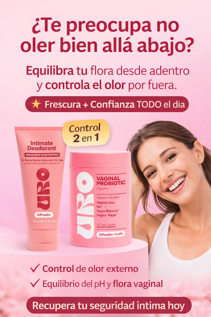 Kit URO Probiótico Vaginal + Desodorante Íntimo Femenino Control de Olor y Frescura