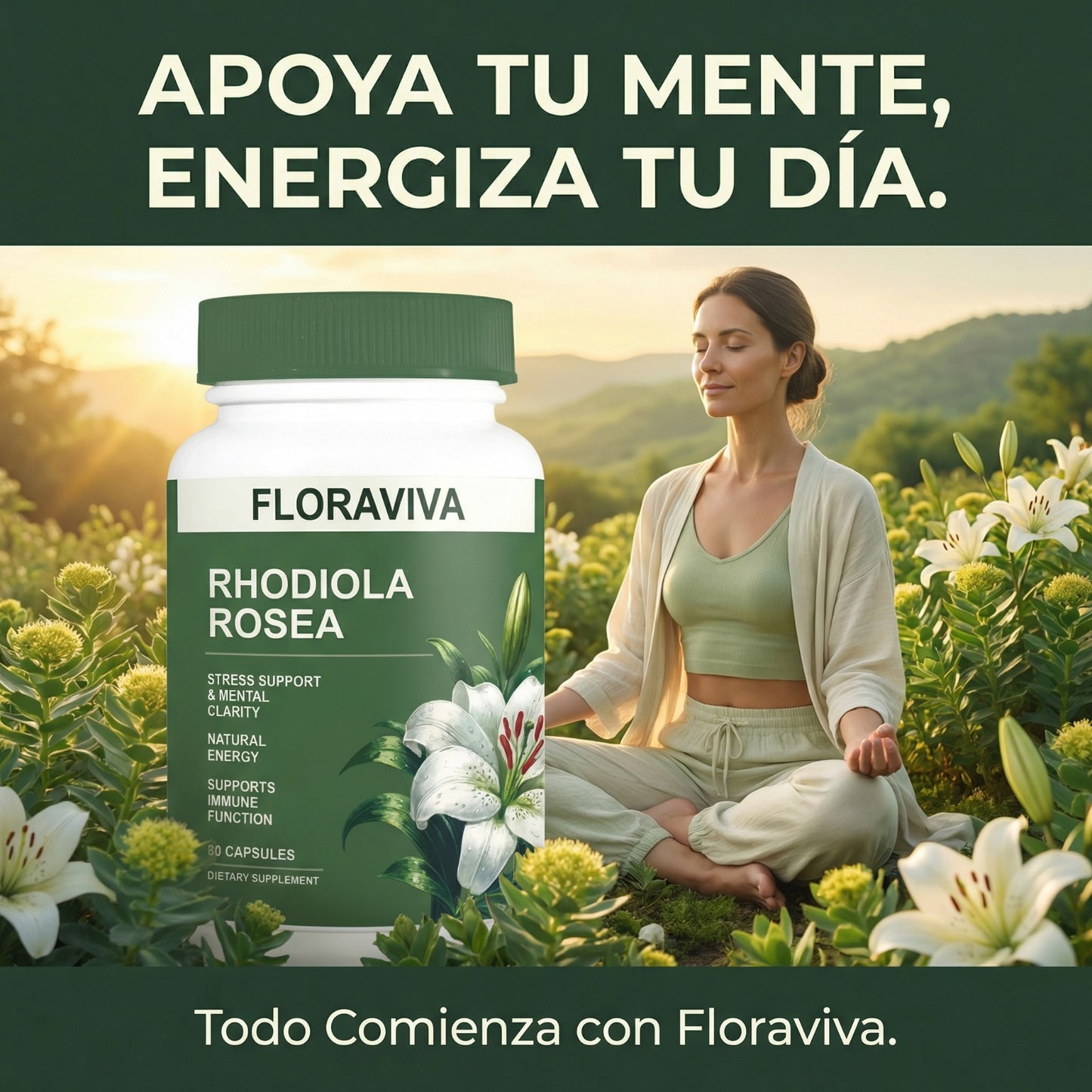 FloraViva Rhodiola Rosea 60 Cápsulas Suplemento Adaptógeno Natural Energía y Bienestar