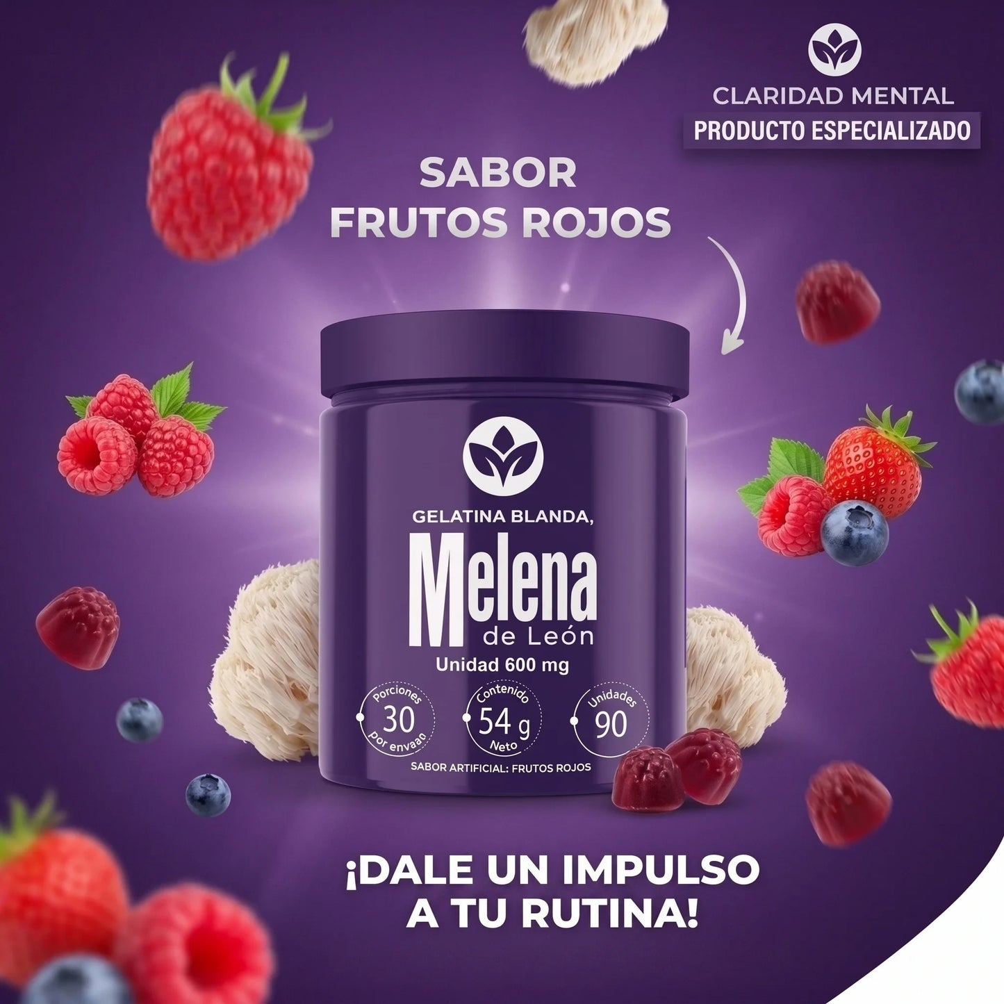 Melena de León Cápsulas Blandas Frutos Rojos Suplemento Natural Bienestar