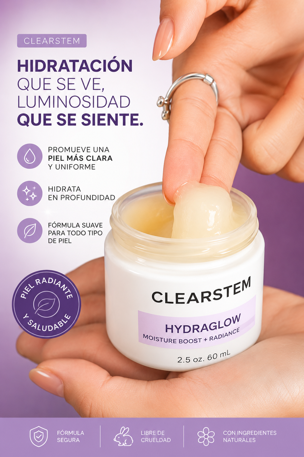 Clearstem Hydraglow™ Crema Hidratante Facial 60g | Hidratación Profunda, Efecto Glow y Piel Radiante